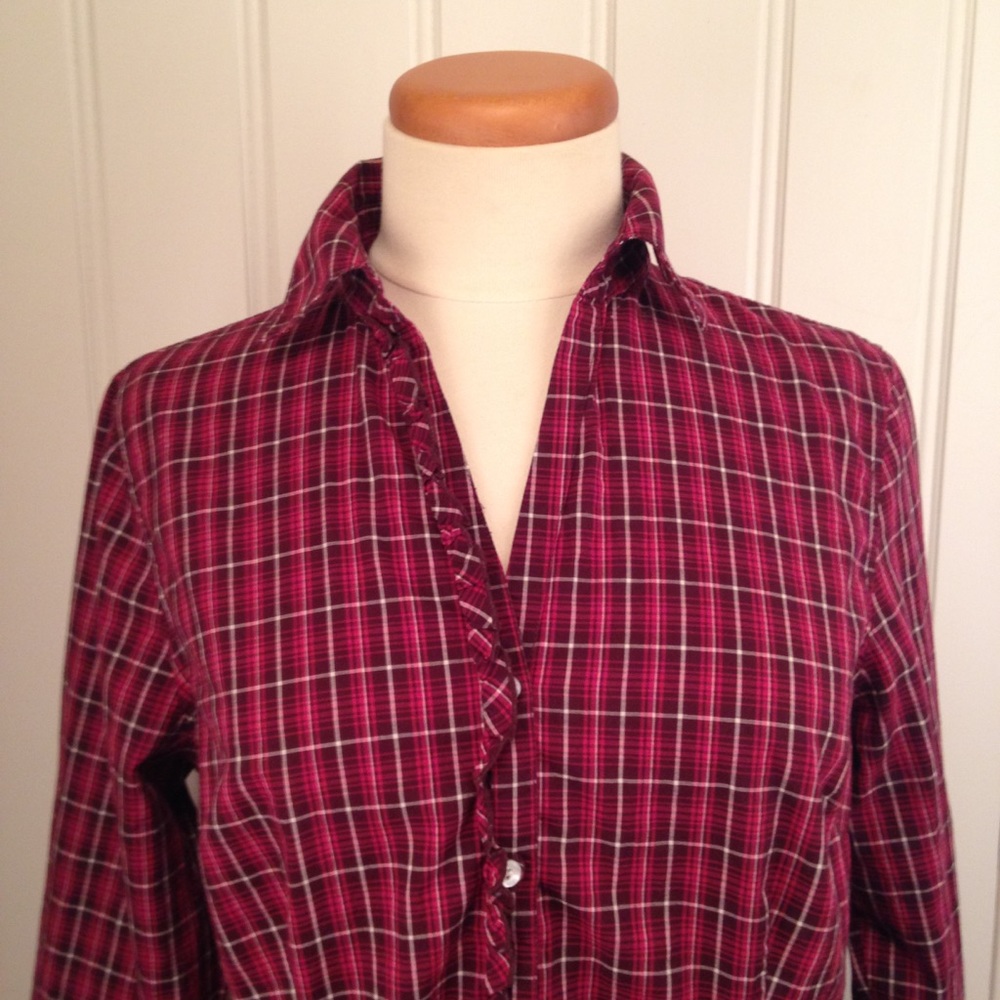 L.L. Bean plaid tartan oxford with ruffle size sm